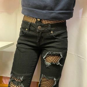 Black Fishnet Regular Fit Jeans Juniors Size 1/2